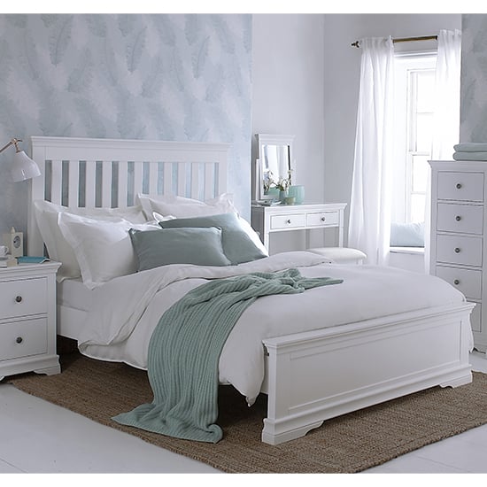 Read more about Skokie wooden king size bed in classic white