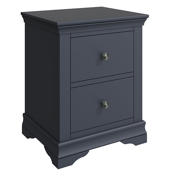 Skokie Large Wooden 2 Drawers Bedside In Midnight Grey