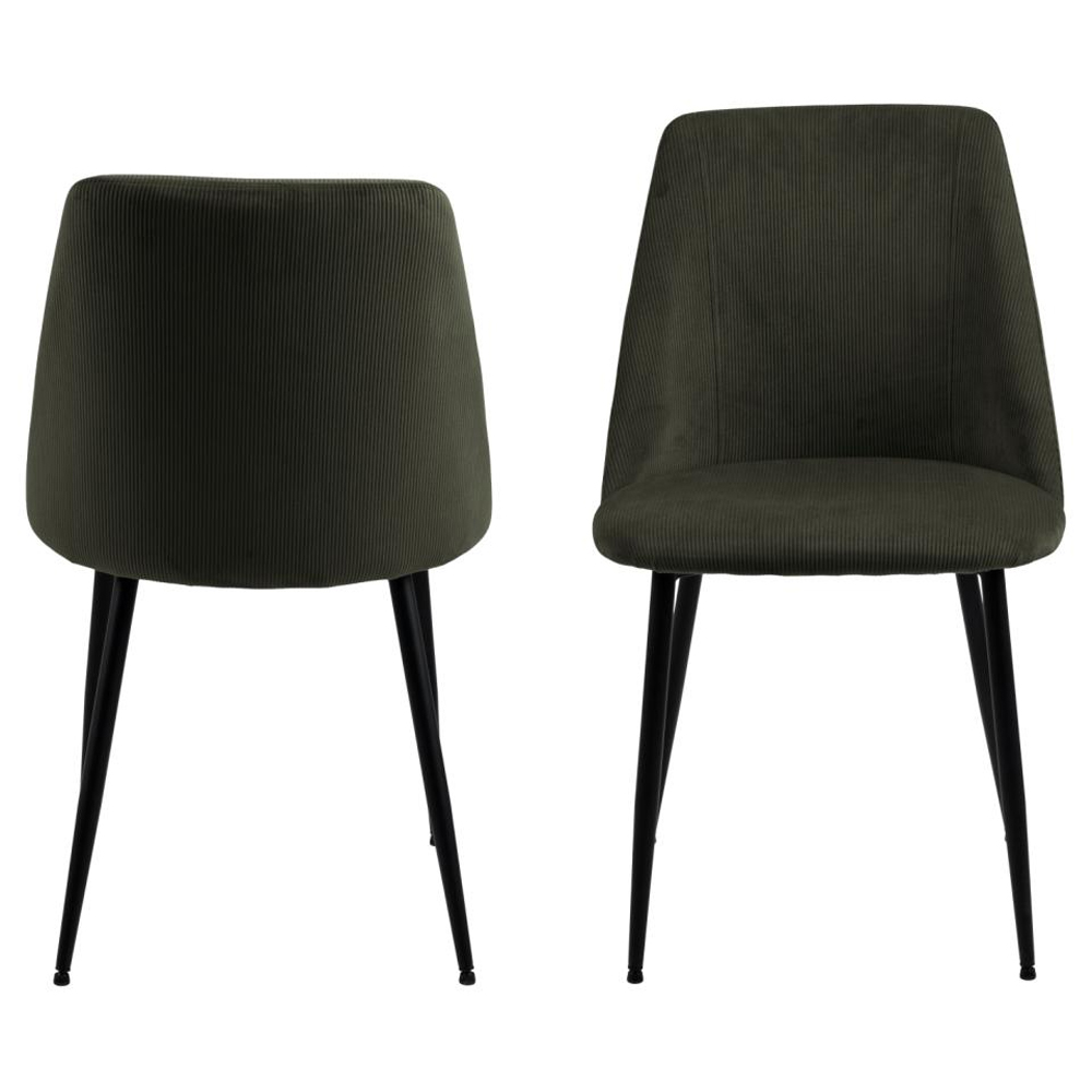 Skokie Olive Green Fabric Dining Chairs With Black Legs In Pair