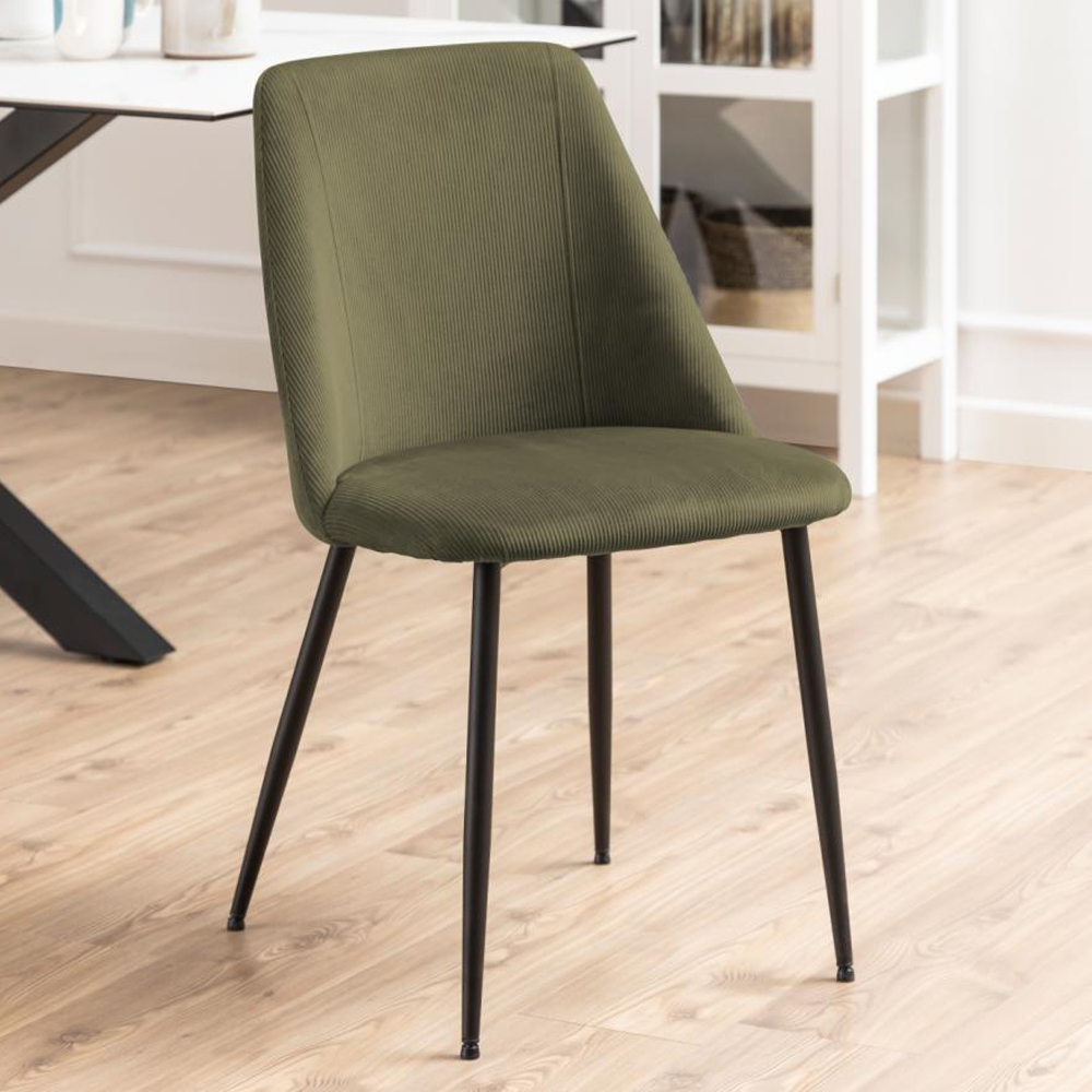 Skokie Olive Green Fabric Dining Chairs With Black Legs In Pair