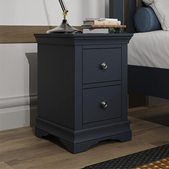 Skokie Small Wooden 2 Drawers Bedside In Midnight Grey