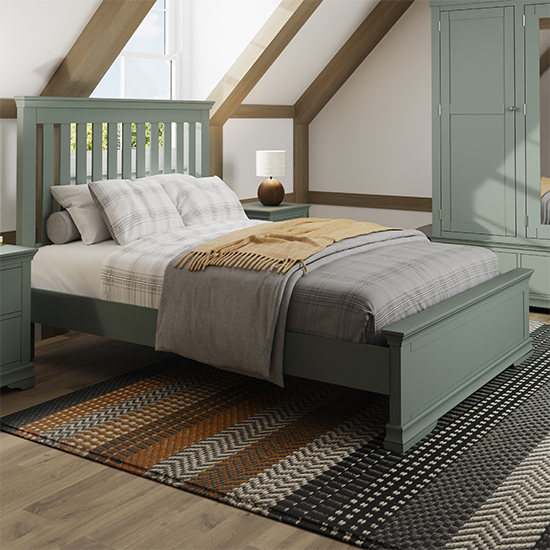 Read more about Skokie wooden super king size bed in cactus green