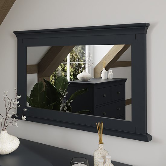 Skokie Wooden Wall Mirror In Midnight Grey thumbnail