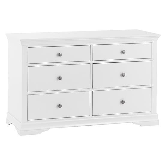 Product photograph of Skokie Wide Wooden Chest Of 6 Drawers In Classic White from Furniture in Fashion