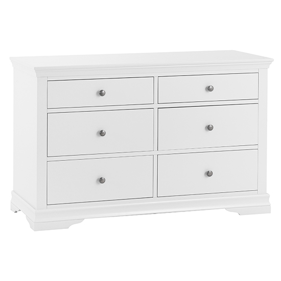 Skokie Wide Wooden Chest Of 6 Drawers In Classic White Furniture in