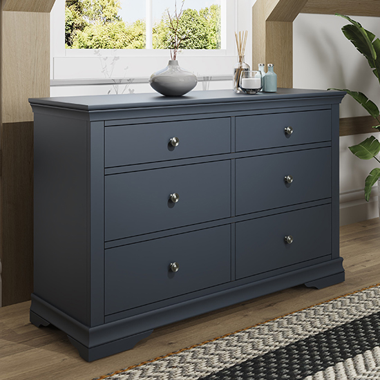 Skokie wide wooden chest of 6 drawers in midnight grey £599.95 go