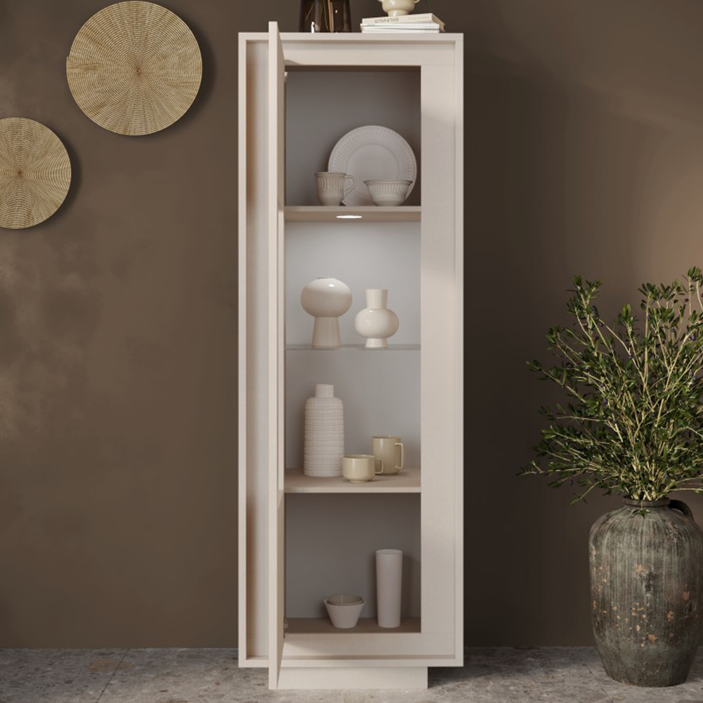 Skokie Wooden Display Cabinet In Cashmere With LED