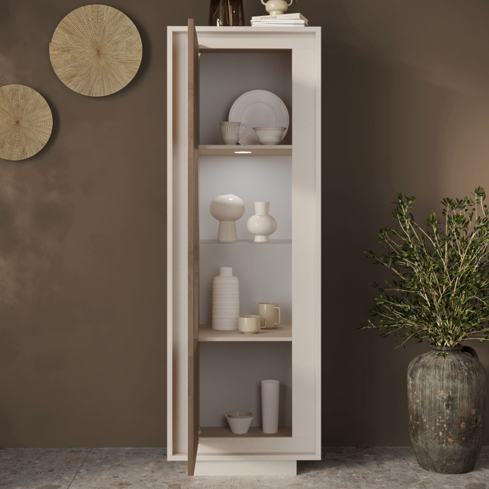 Skokie Wooden Display Cabinet In Cashmere And Mercure With LED