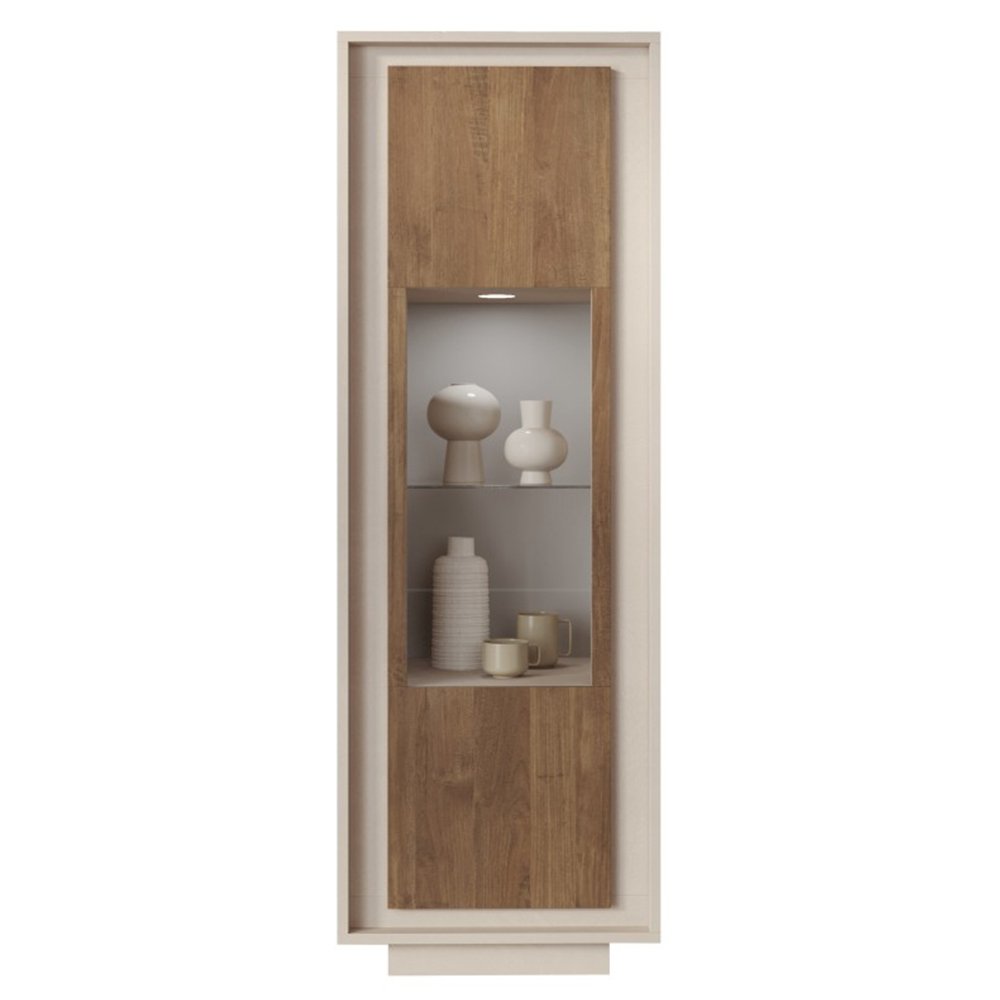 Skokie Wooden Display Cabinet In Cashmere And Mercure With LED