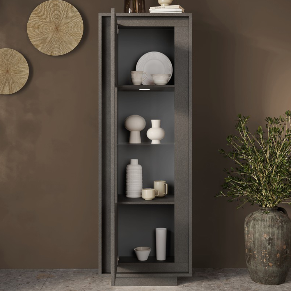 Skokie Wooden Display Cabinet In Lava With LED