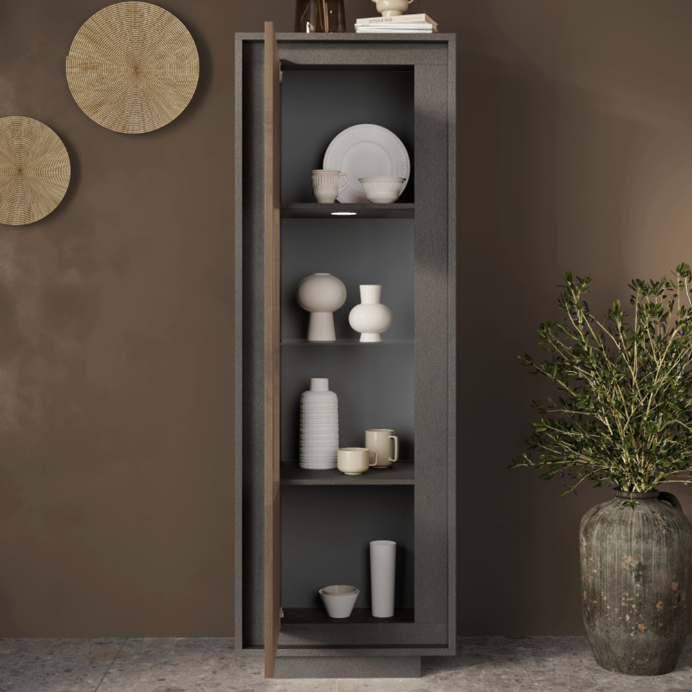 Skokie Wooden Display Cabinet In Lava And Mercure With LED