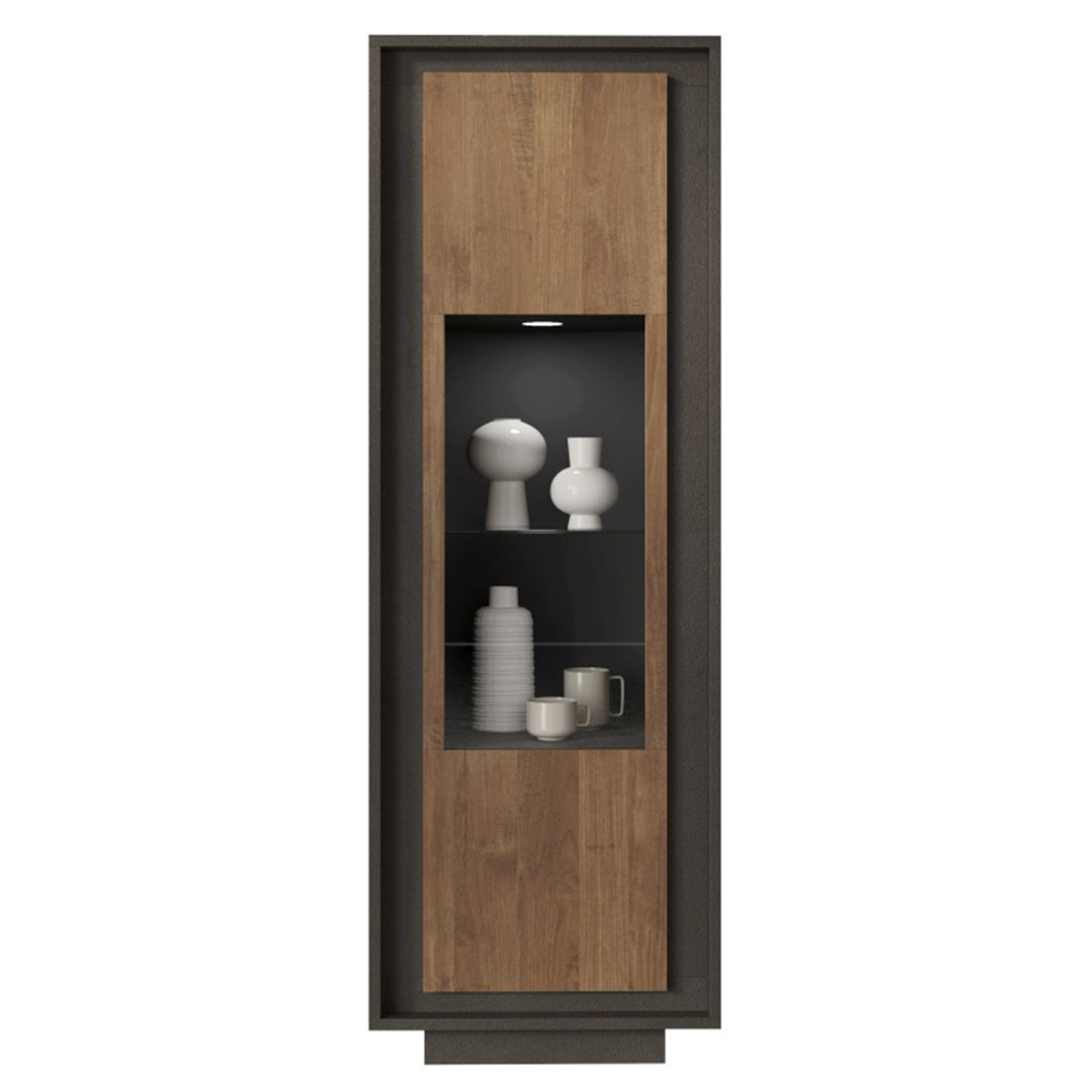 Skokie Wooden Display Cabinet In Lava And Mercure With LED