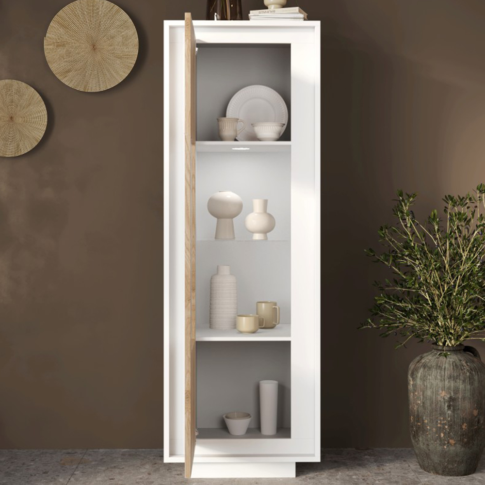 Skokie Wooden Display Cabinet In Matt White And Cadiz With LED