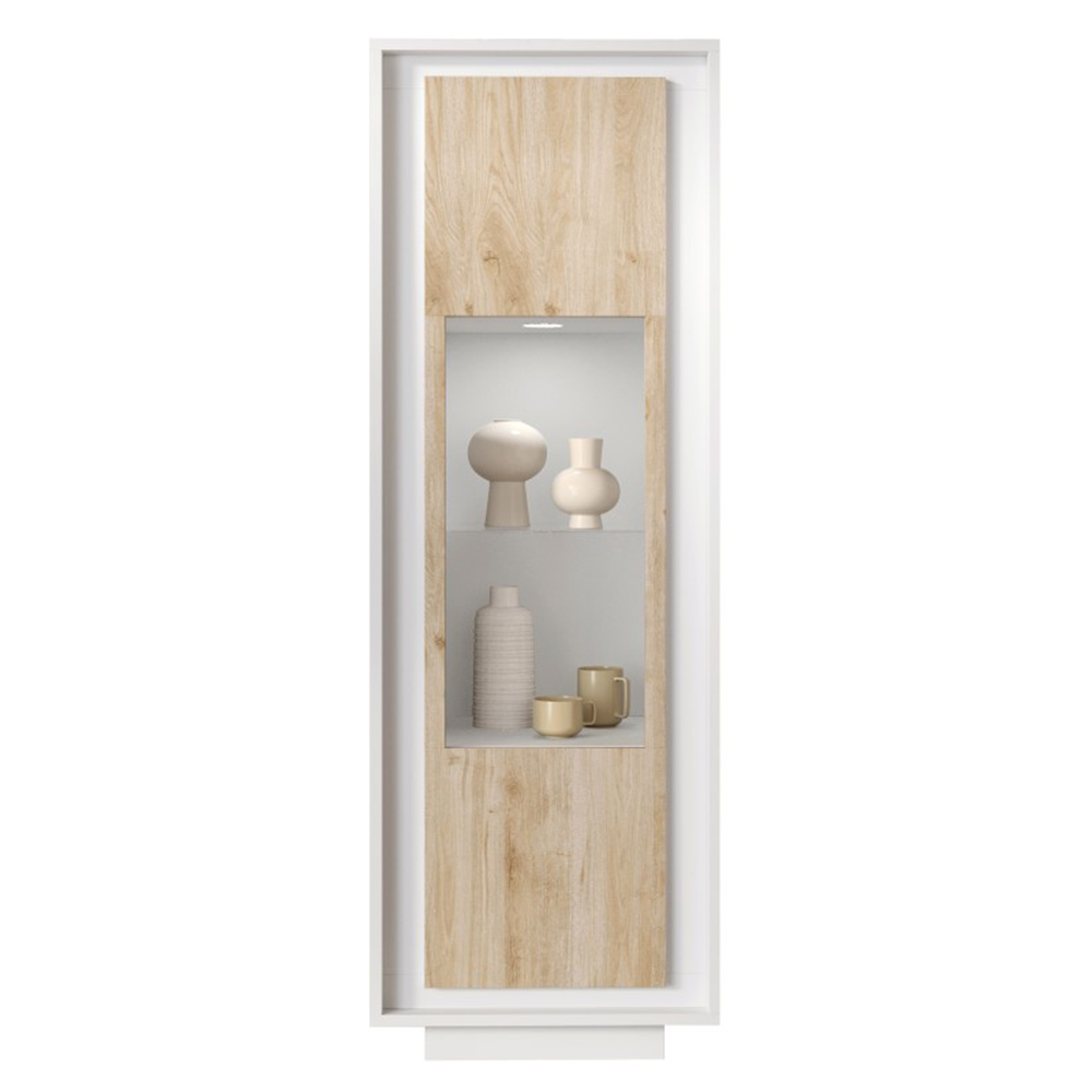 Skokie Wooden Display Cabinet In Matt White And Cadiz With LED