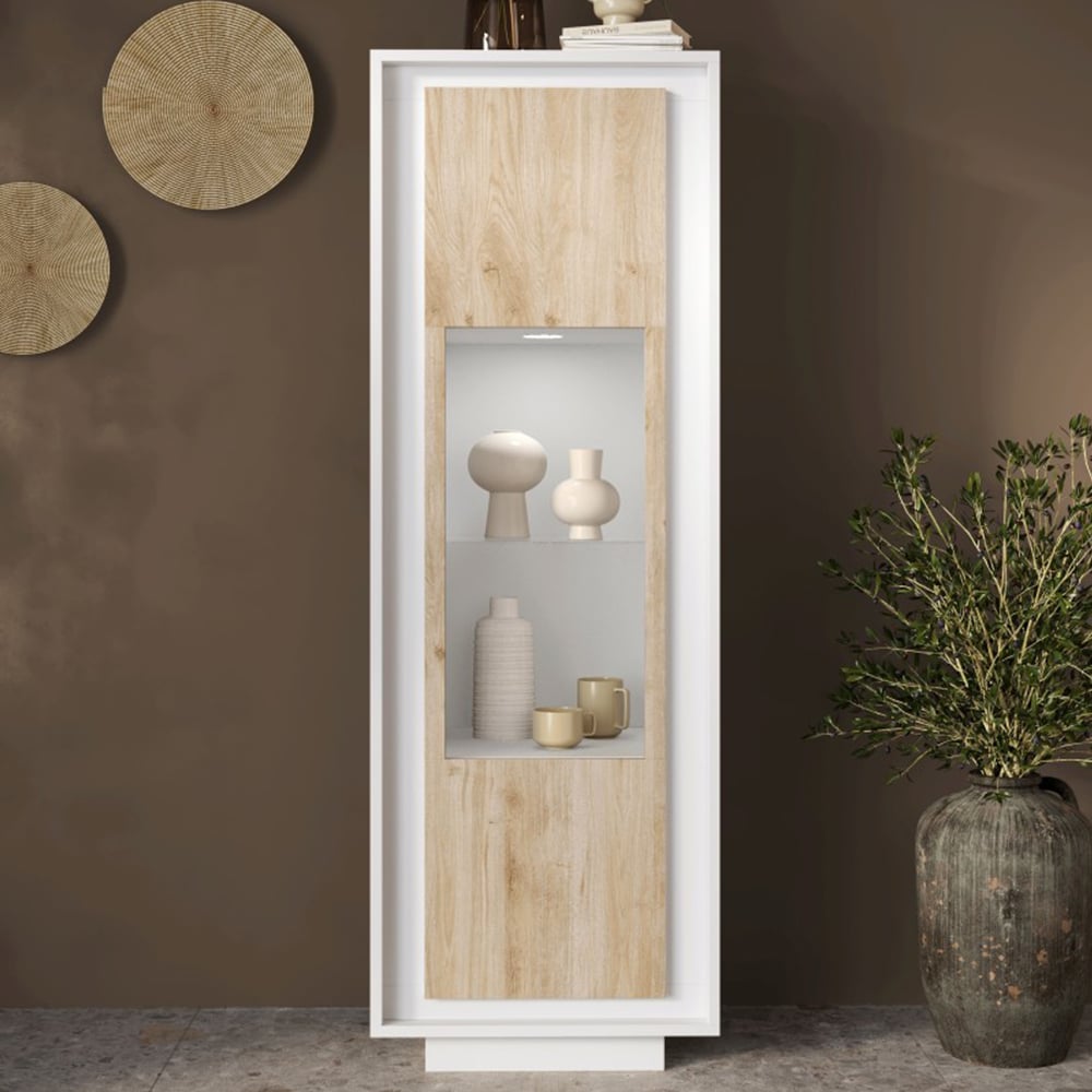 Skokie Wooden Display Cabinet In Matt White And Cadiz With LED