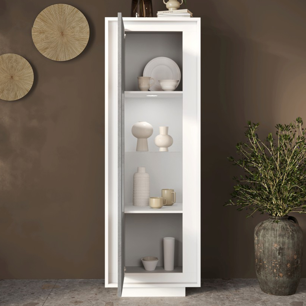 Skokie Wooden Display Cabinet In Matt White And Cement With LED