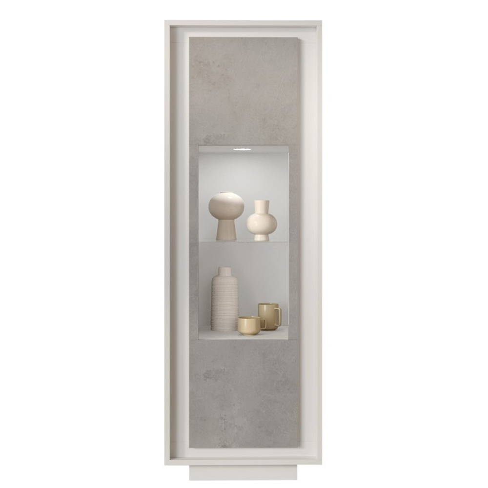 Skokie Wooden Display Cabinet In Matt White And Cement With LED