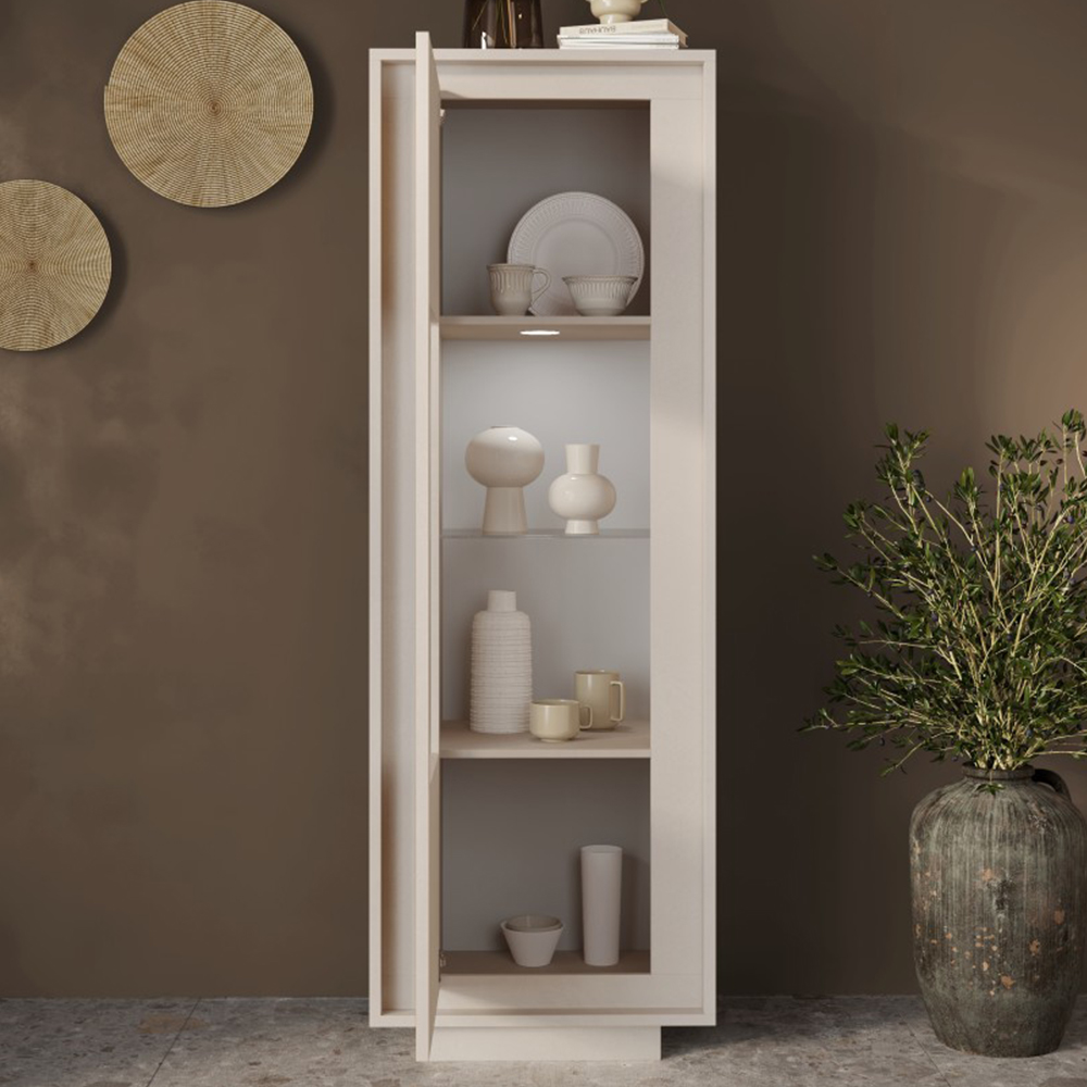 Skokie Wooden Display Cabinet In Matt White With LED