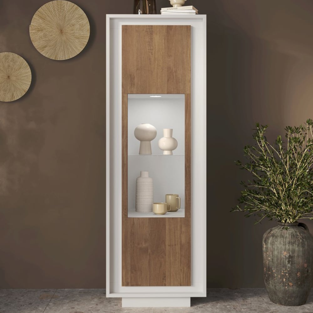 Skokie Wooden Display Cabinet In Matt White And Mercure With LED