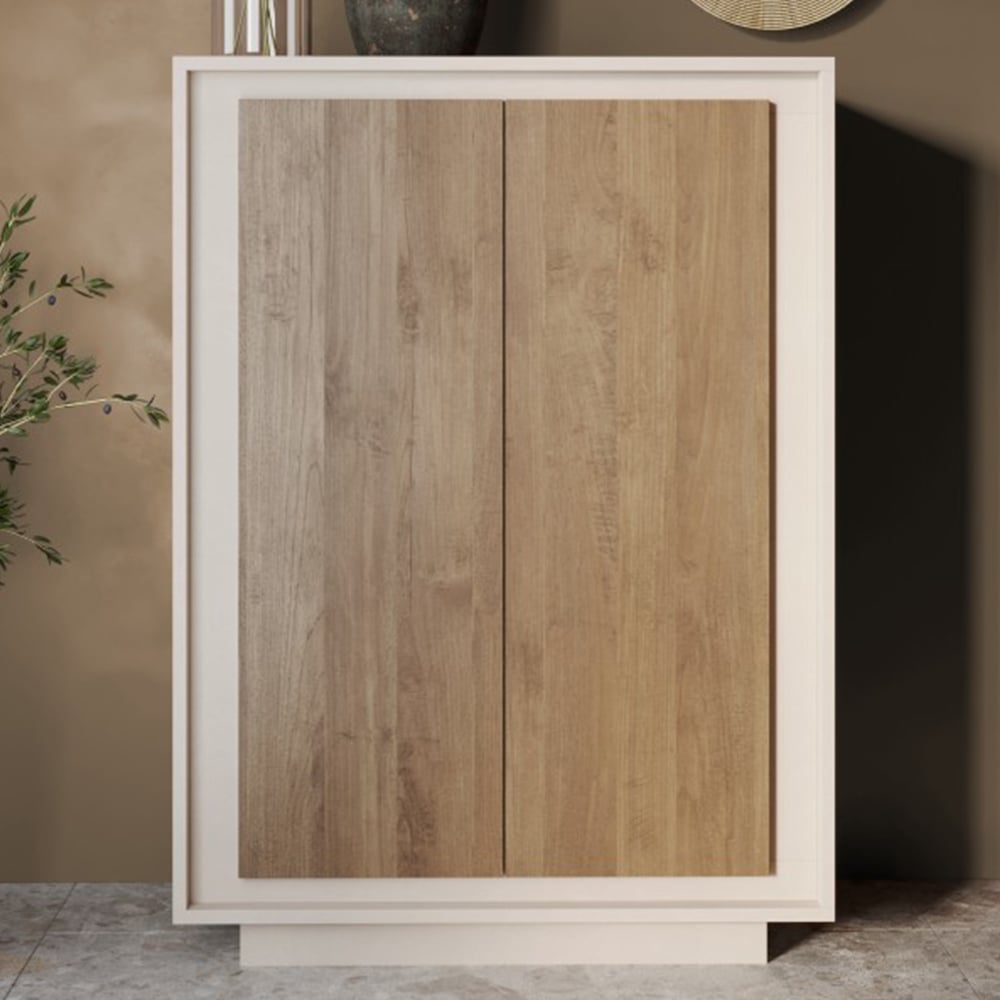 Skokie Wooden Highboard With 2 Doors In Cashmere And Mercure