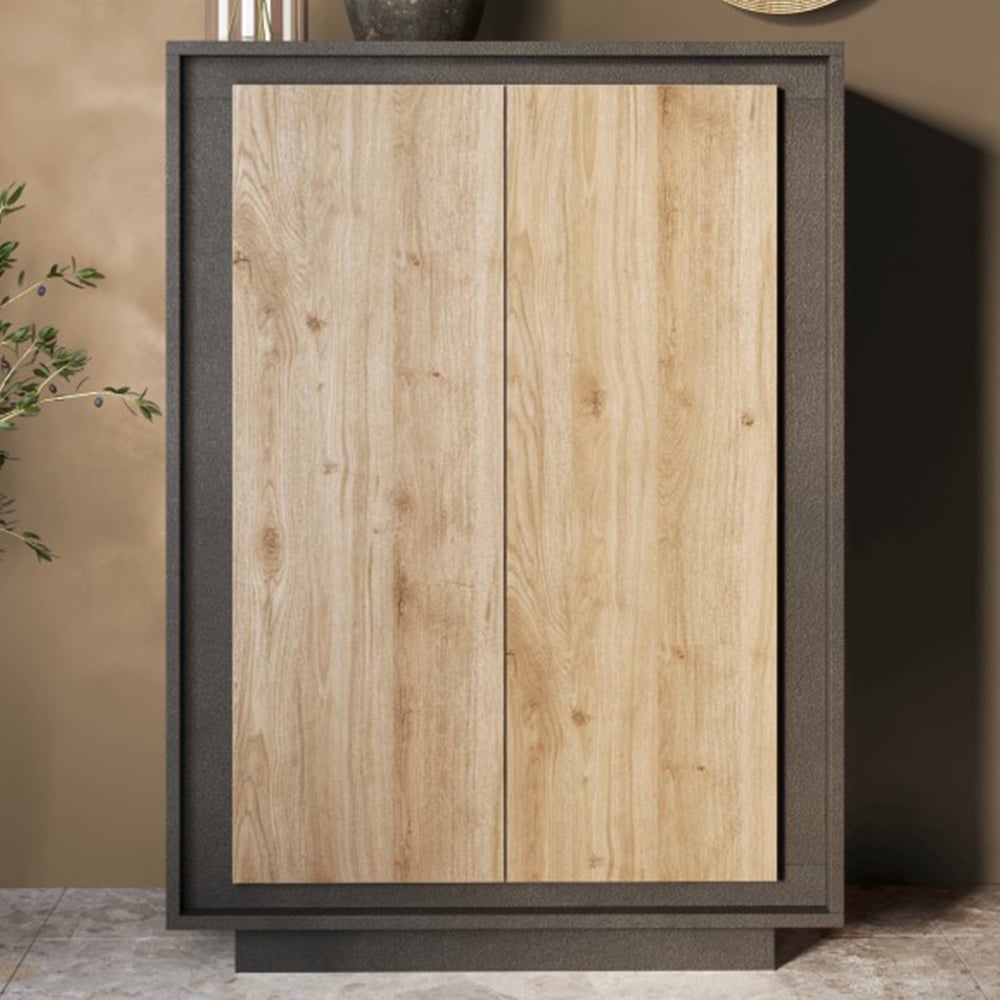 Skokie Wooden Highboard With 2 Doors In Lava And Cadiz