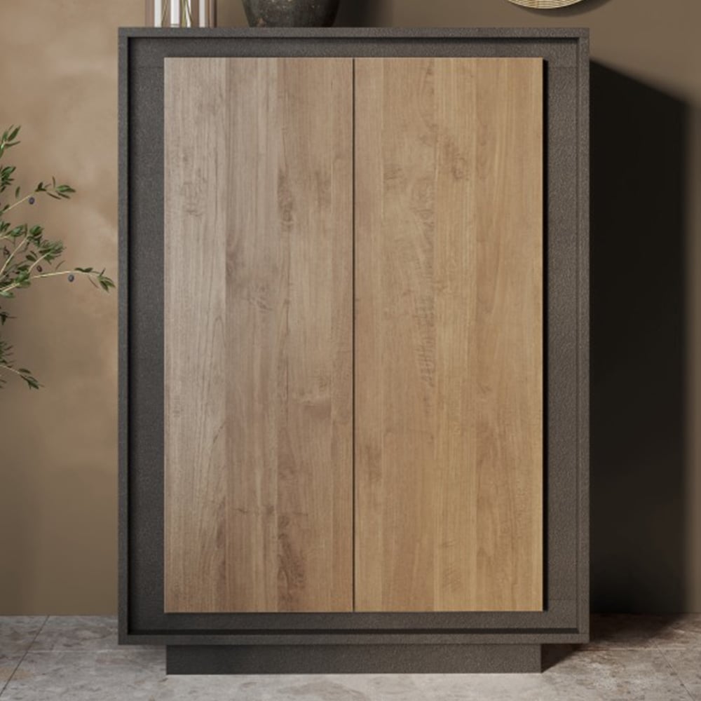 Skokie Wooden Highboard With 2 Doors In Lava And Mercure