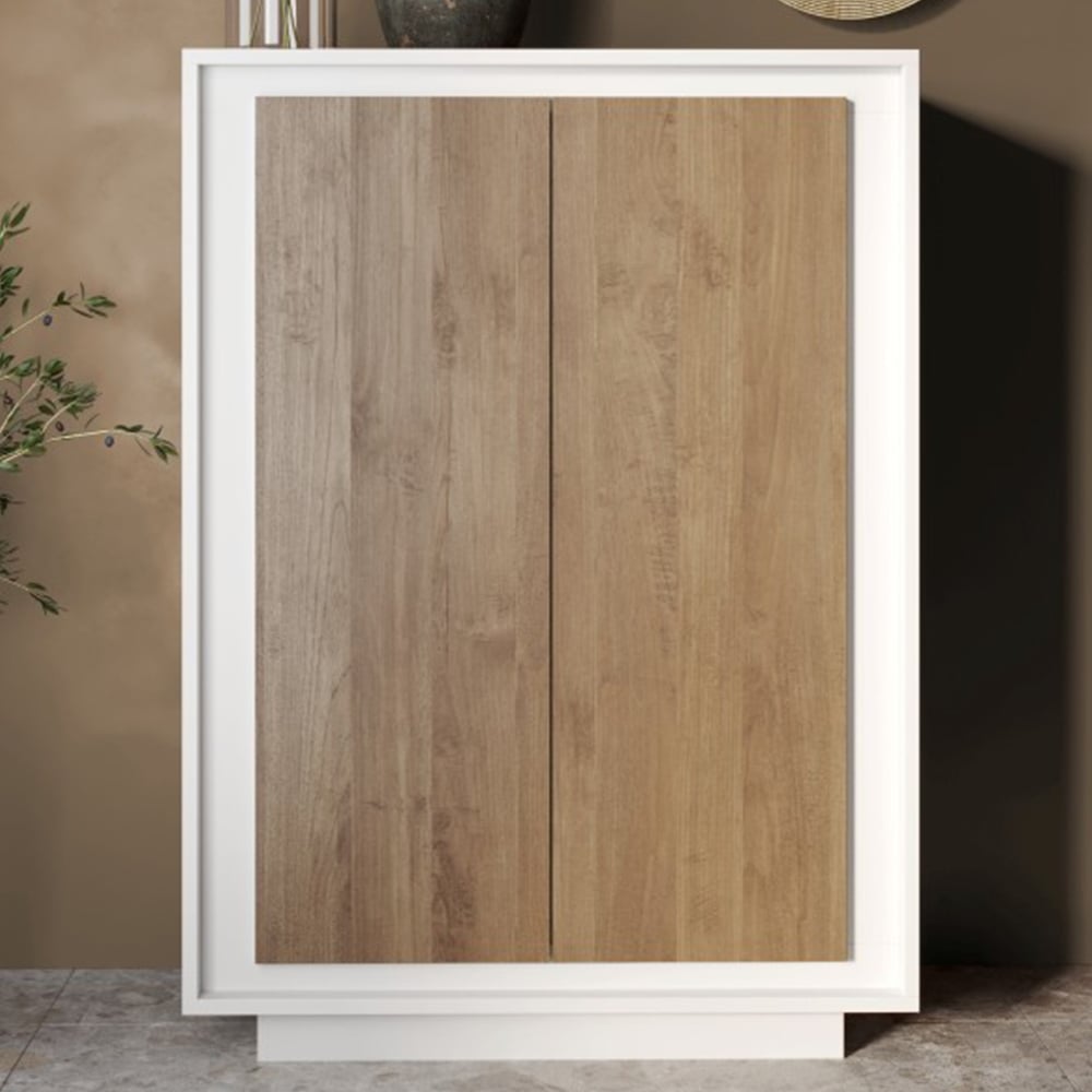Skokie Wooden Highboard With 2 Doors In Matt White And Mercure