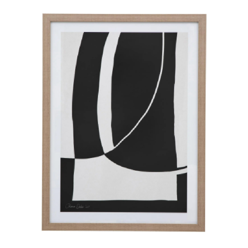 Skokie Wooden Noir Et Blanc Wall Art In Light Oak Frame