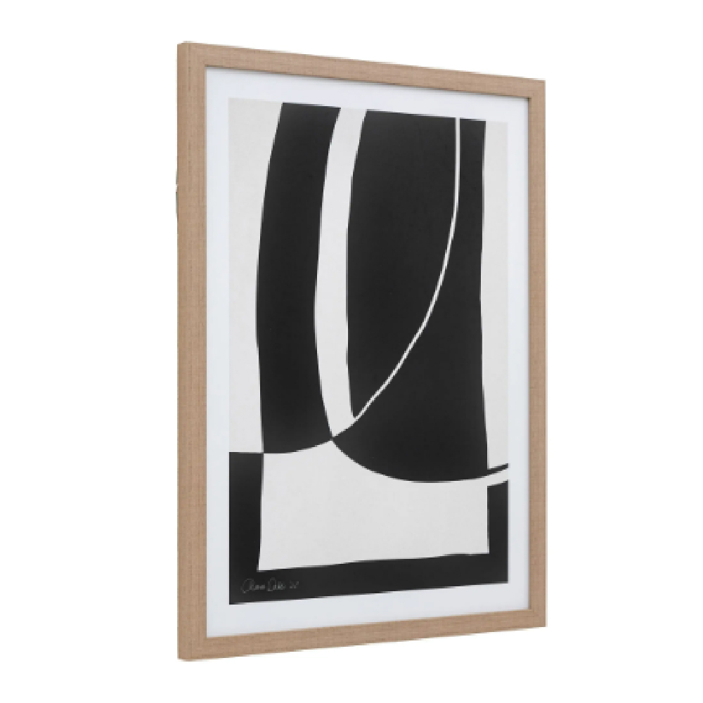 Skokie Wooden Noir Et Blanc Wall Art In Light Oak Frame