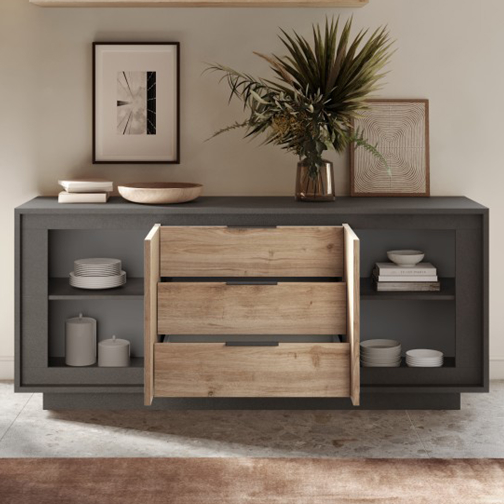 Skokie Wooden Sideboard 2 Doors 3 Drawers In Lava And Cadiz