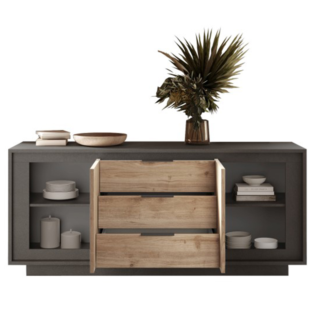 Skokie Wooden Sideboard 2 Doors 3 Drawers In Lava And Cadiz