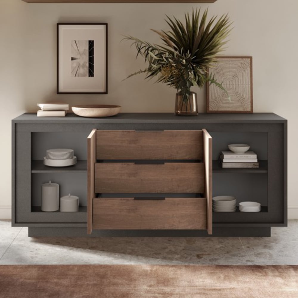 Skokie Wooden Sideboard 2 Doors 3 Drawers In Lava And Mercure