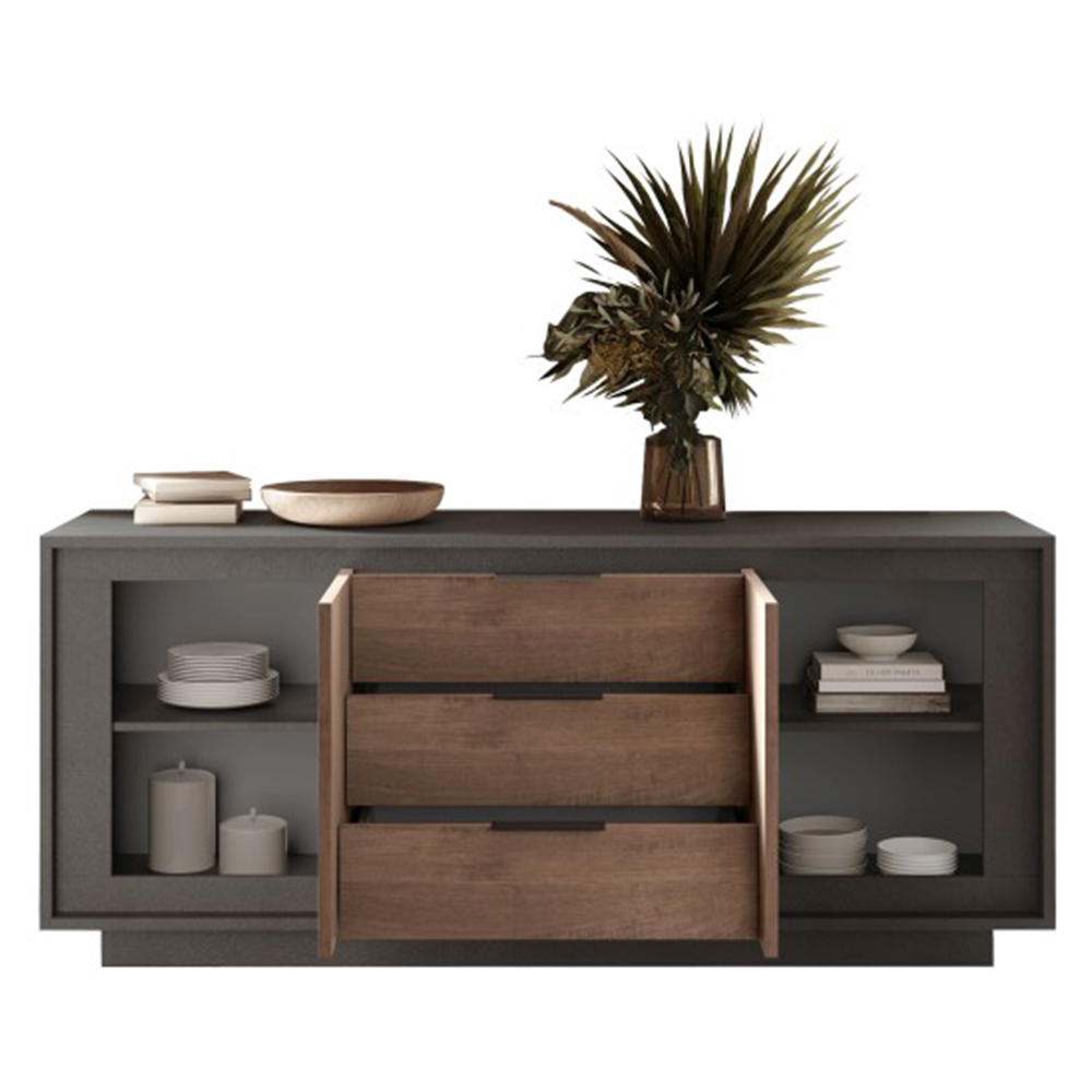 Skokie Wooden Sideboard 2 Doors 3 Drawers In Lava And Mercure