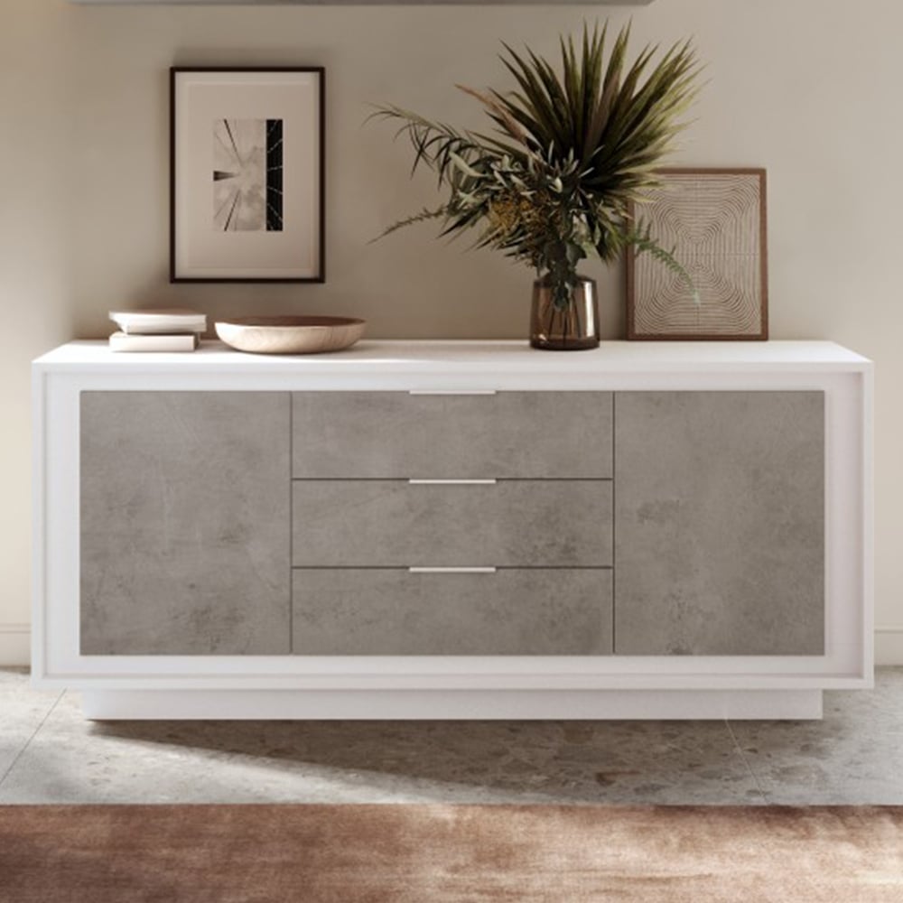 Skokie Wooden Sideboard 2 Doors 3 Drawers In Matt White And Cement