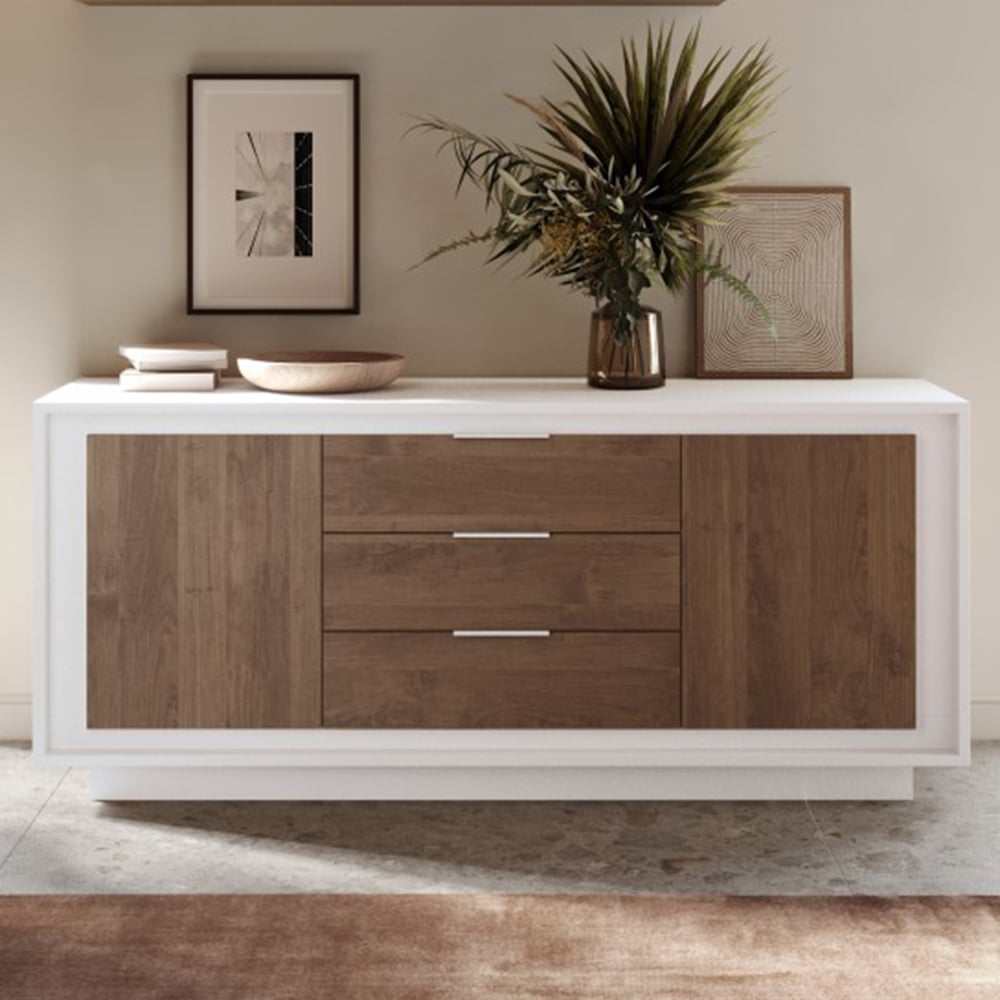 Skokie Wooden Sideboard 2 Doors 3 Drawers In Matt White And Mercure