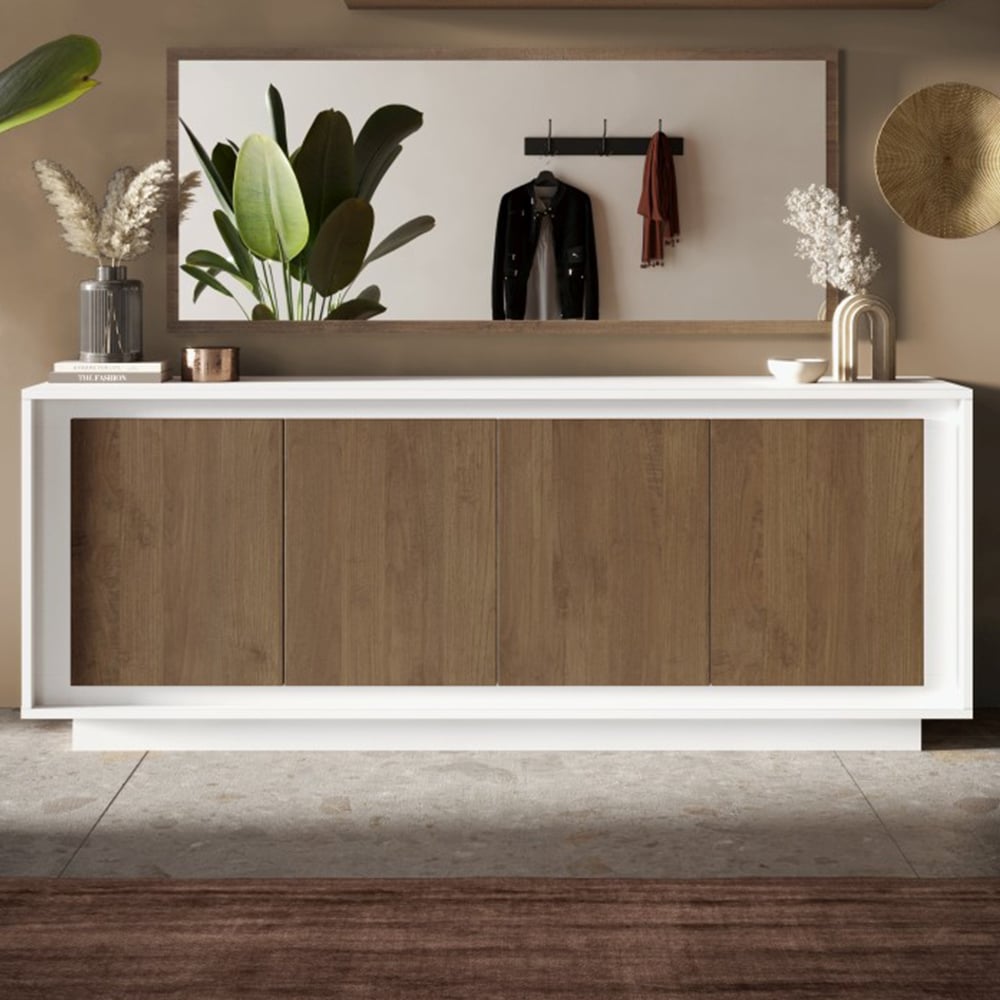Skokie Wooden Sideboard With 4 Doors In Matt White And Mercure