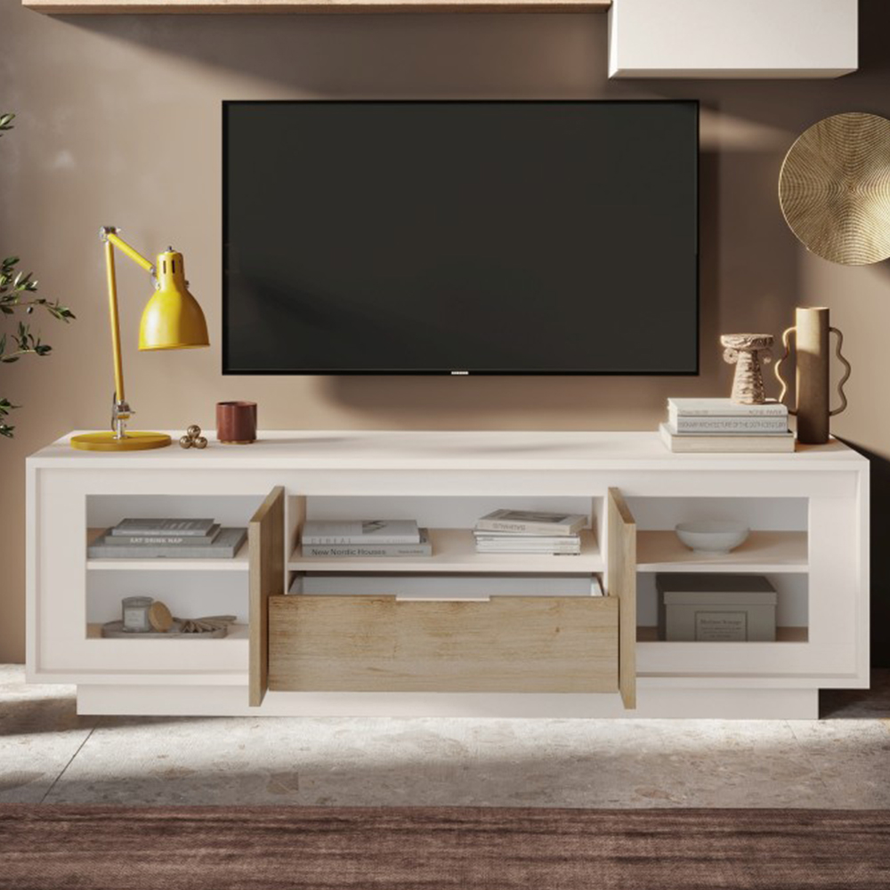Skokie Wooden TV Stand 2 Doors 1 Drawer In Cashmere And Cadiz