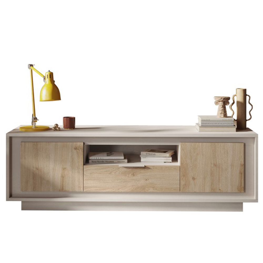 Skokie Wooden TV Stand 2 Doors 1 Drawer In Cashmere And Cadiz