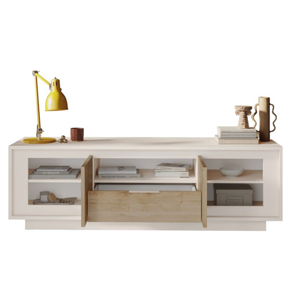 Skokie Wooden TV Stand 2 Doors 1 Drawer In Cashmere And Cadiz