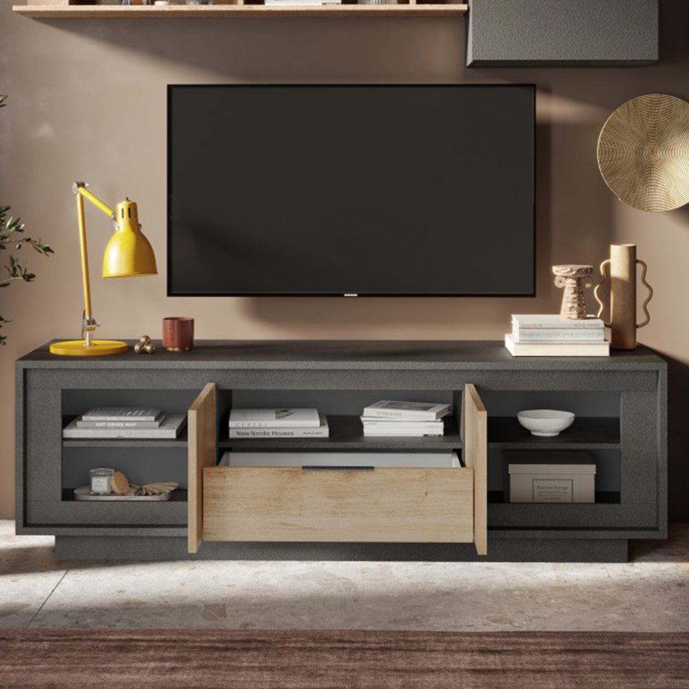 Skokie Wooden TV Stand 2 Doors 1 Drawer In Lava And Cadiz
