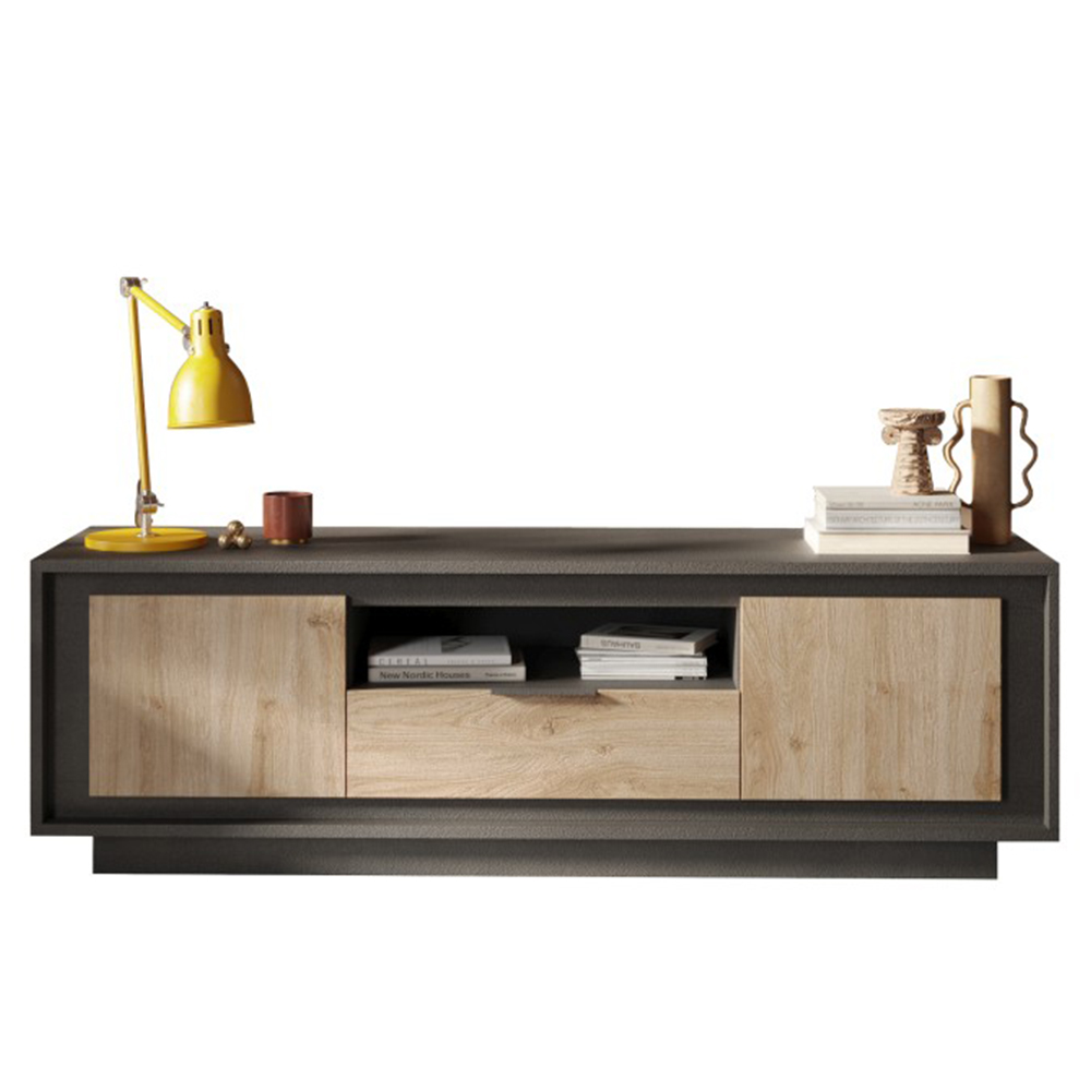 Skokie Wooden TV Stand 2 Doors 1 Drawer In Lava And Cadiz