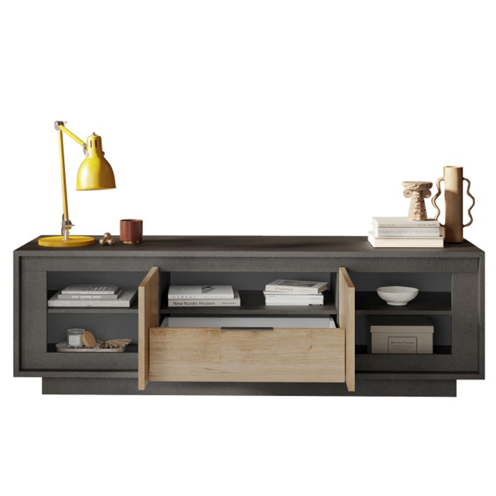 Skokie Wooden TV Stand 2 Doors 1 Drawer In Lava And Cadiz