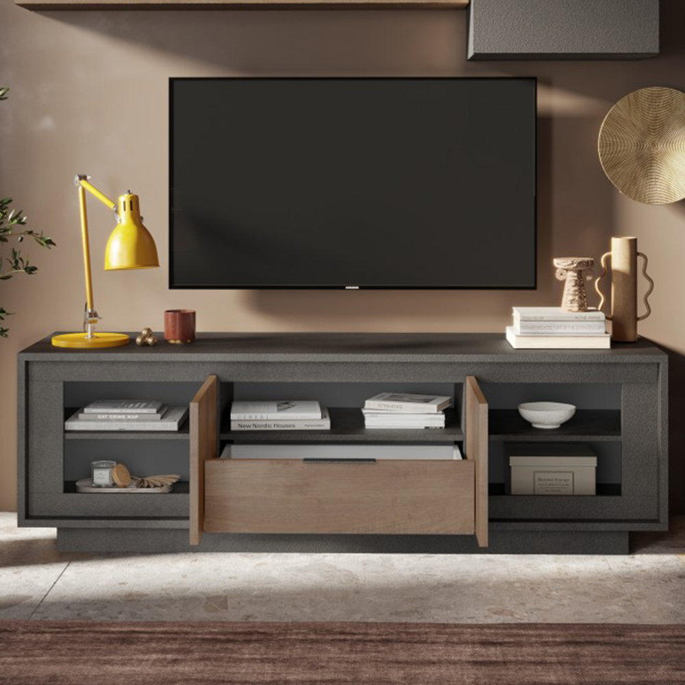 Skokie Wooden TV Stand 2 Doors 1 Drawer In Lava And Mercure