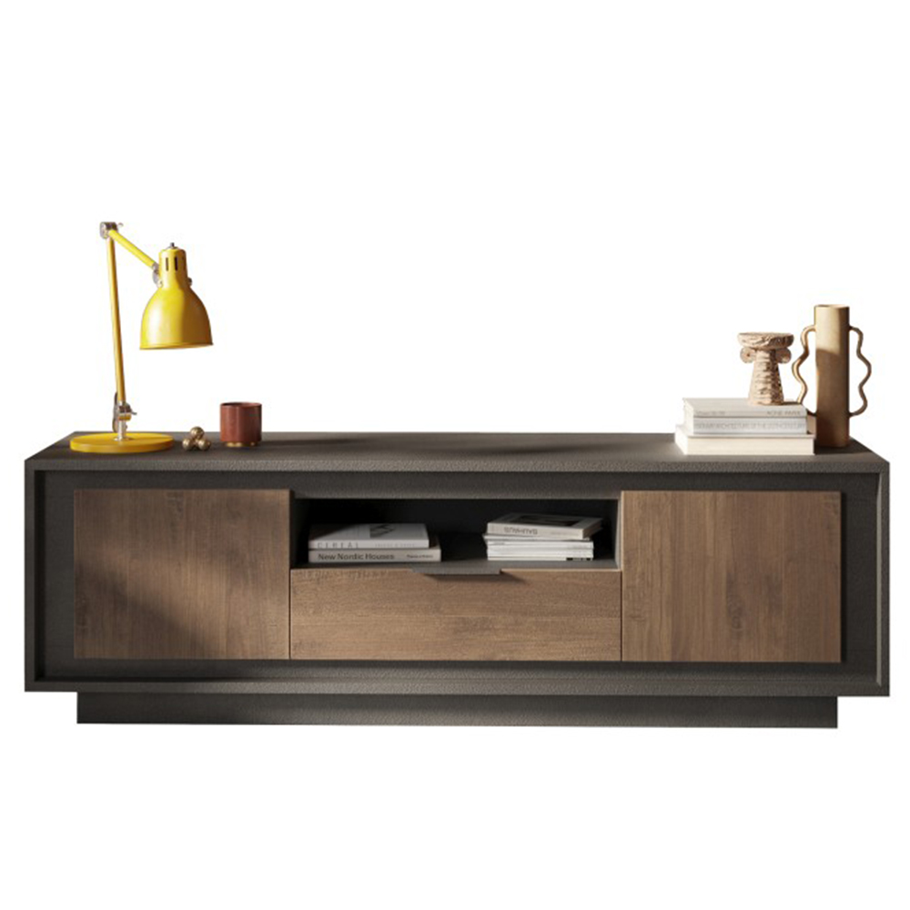 Skokie Wooden TV Stand 2 Doors 1 Drawer In Lava And Mercure