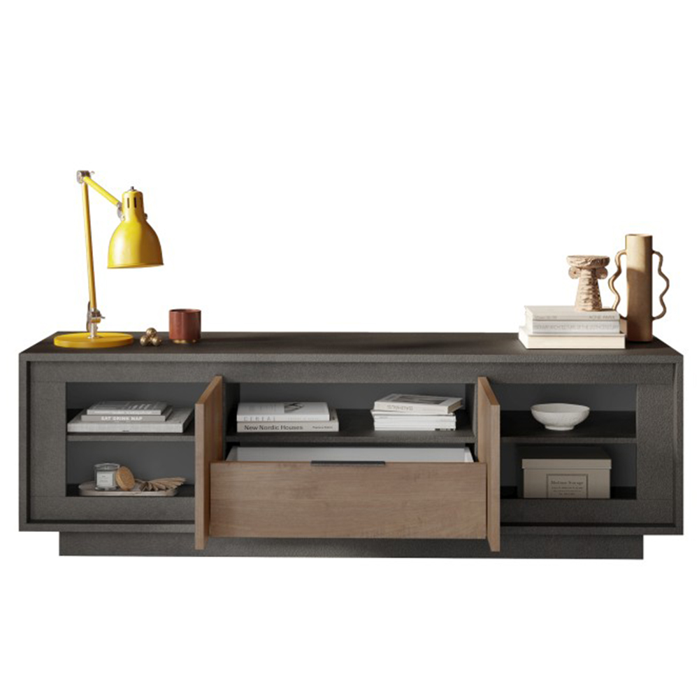 Skokie Wooden TV Stand 2 Doors 1 Drawer In Lava And Mercure