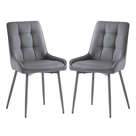 Read more about Skye grey faux leather dining chairs with grey legs in pair