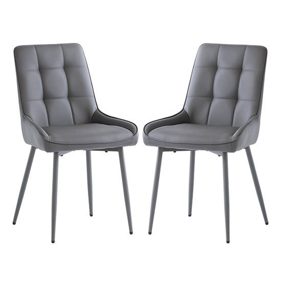 Skye Grey Faux Leather Dining Chairs With Grey Legs In Pair thumbnail