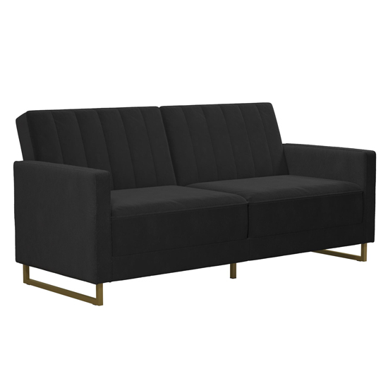 Necton Velvet Upholstered Sofa Bed In Black With Gold Legs_4