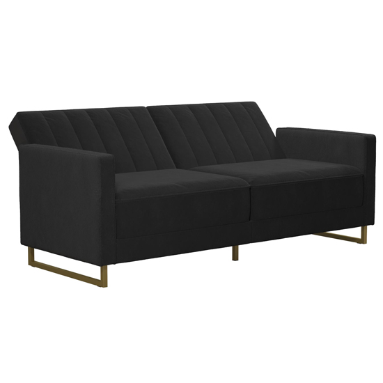 Necton Velvet Upholstered Sofa Bed In Black With Gold Legs_5
