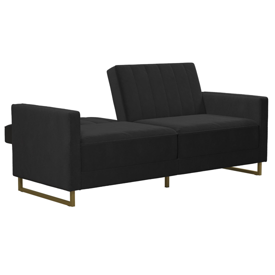 Necton Velvet Upholstered Sofa Bed In Black With Gold Legs_6